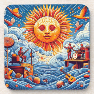 Sun-Kissed Ocean Jam: Vibrant Music Festival Art  Coaster