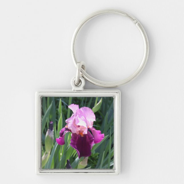 Sun-kissed Pink Iris Flower Keychain (Front)