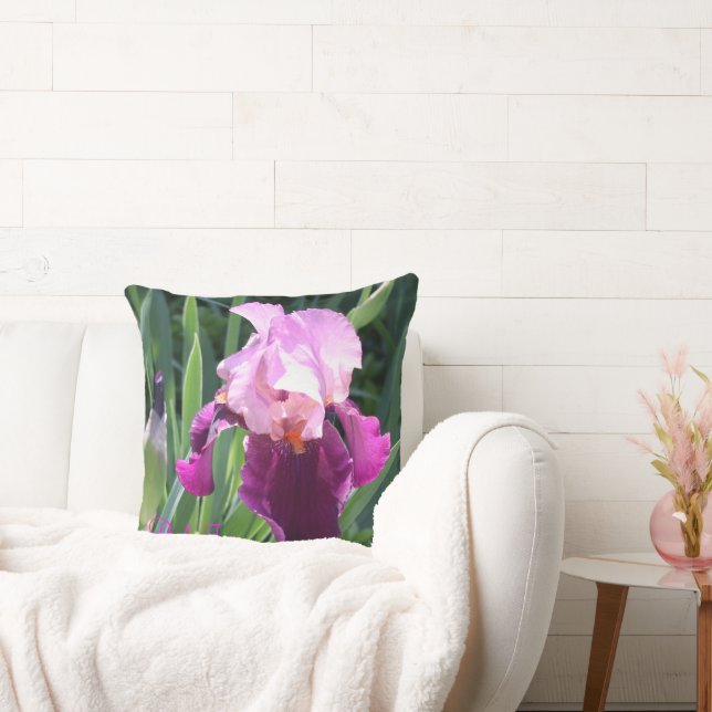 Sun-kissed Pink Iris Throw Pillow (Couch)