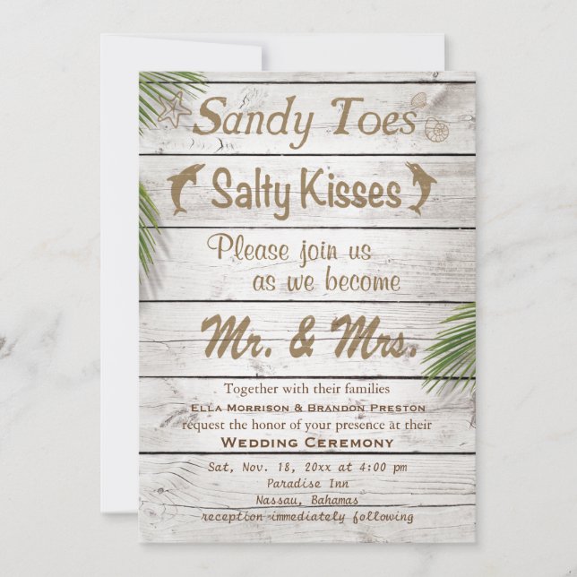 Sun Kissed Sandy Toes Salty Kisses Wedding Invite (Front)