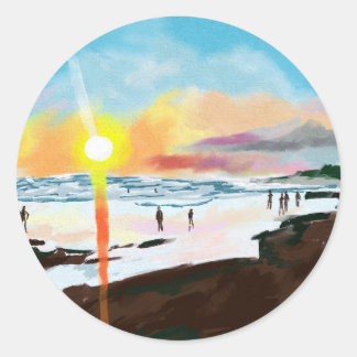 Sun-kissed Shores: Evening Harmony Classic Round Sticker