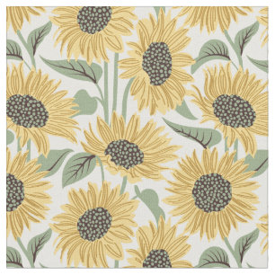 Sun-kissed sunflowers // yellow flower sage leaves fabric