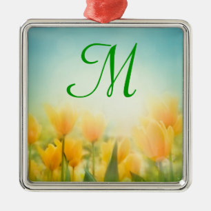 Sun Kissed Yellow Tulips Monogram Initial Ornament
