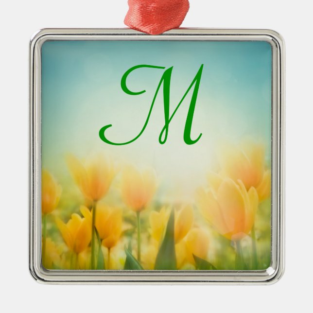Sun Kissed Yellow Tulips Monogram Initial Ornament (Front)