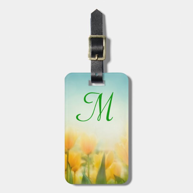 Sun Kissed Yellow Tulips Monogram Luggage Tag (Front Vertical)