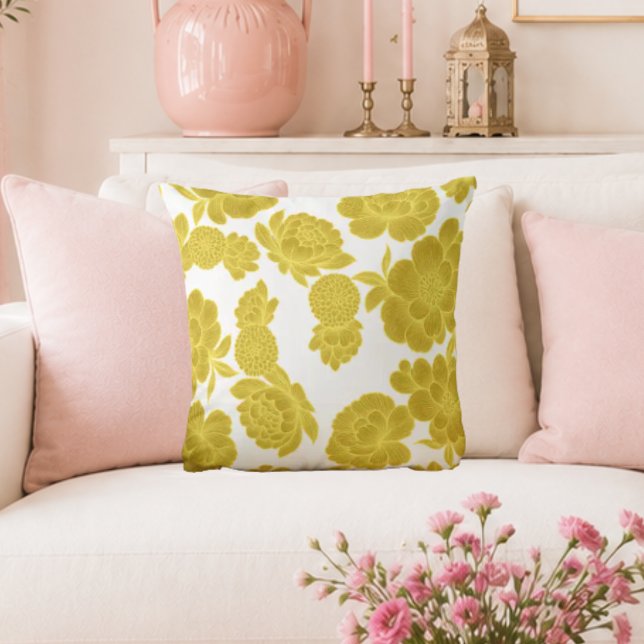 Sun Light 💛 Elegant Yellow Floral Throw Pillow (Creator Uploaded)