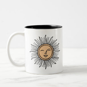 Sun Line Art Pillow Calm Earthy Aesthetic Two-Tone Coffee Mug