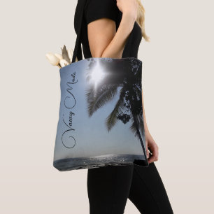 Sun lit Palm Tree Ocean Personalized Vacay Mode Tote Bag
