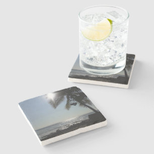Sun lit Palm Tree Ocean Stone Coaster