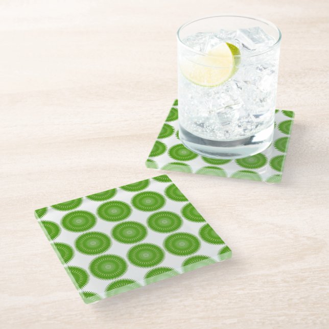 Sun Mandala green Glass Coaster (Angled)