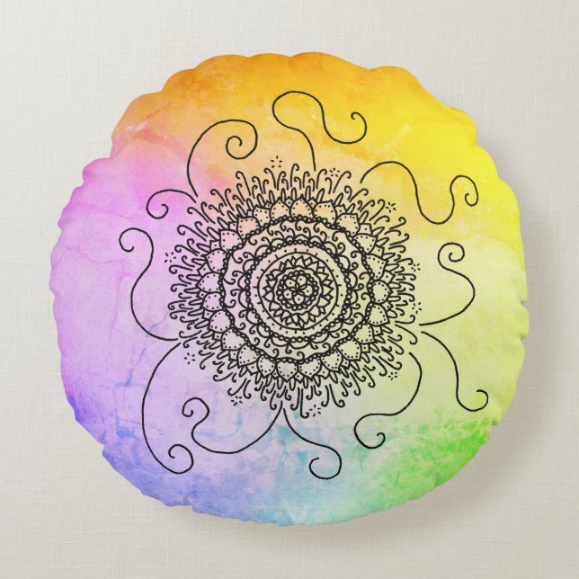 Sun Mandala Round Pillow (Front)