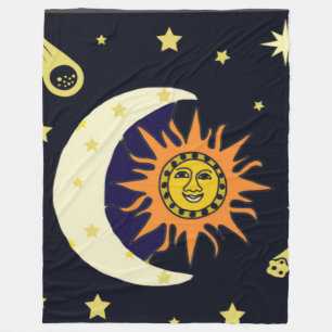 Sun Moon and Celestial Bodies Fleece Blanket