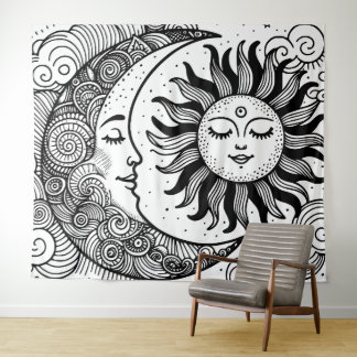 Sun Moon and Stars Celestial Paintable Tapestry 
