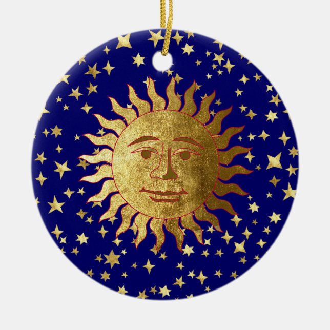 Sun, Moon and Stars Ceramic Ornament (Front)