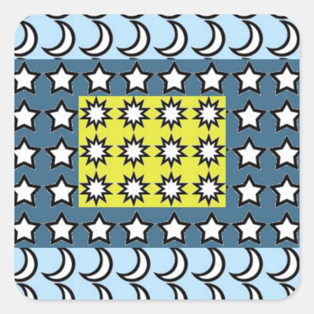 Sun, Moon and Stars Square Sticker (Front)