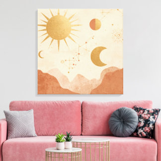 Sun Moon and Stars Wall Art – Celestial Boho Decor