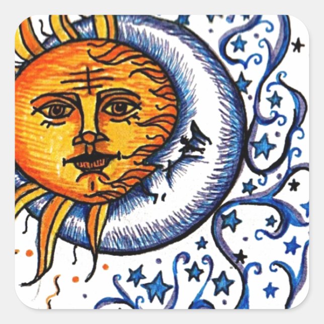 SUN MOON ART DESIGN SQUARE STICKER (Front)