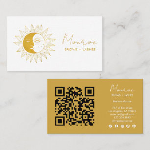 Sun & Moon Boho Golden Elegant QR Social Icons Business Card
