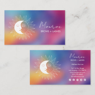Sun & Moon Boho Line Art Chic Rainbow Social Icons Business Card