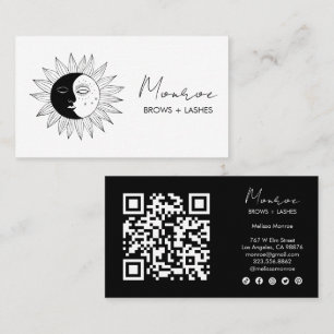 Sun & Moon Boho Line Art Elegant QR Social Icons Business Card
