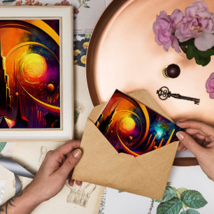 Sun moon bright portal colour abstraction city postcard