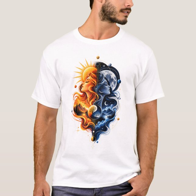 Sun Moon – Celestial Cosmic Balance Design T-Shirt (Front)