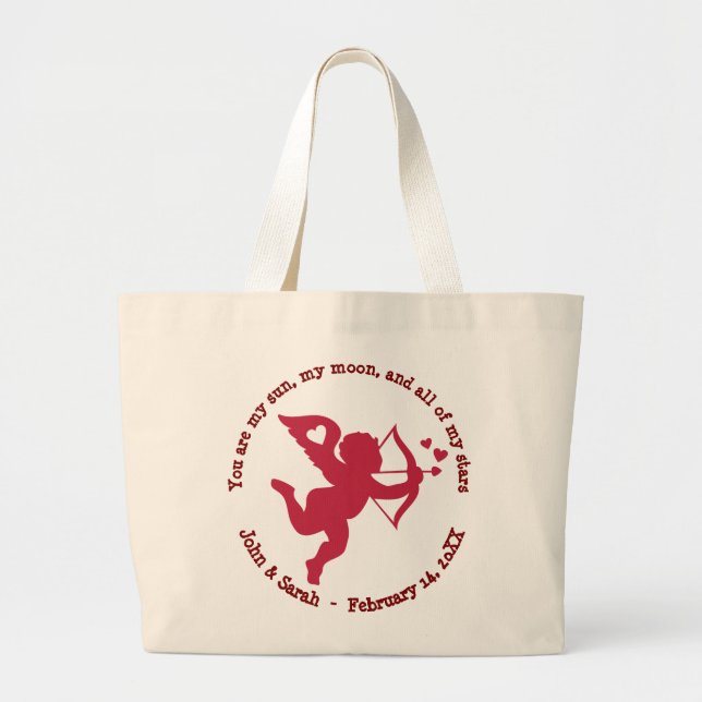 sun moon cupid VALENTINE`S DAY Large Tote Bag (Front)