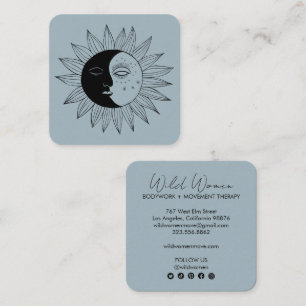 Sun & Moon Elegant Boho Line Art Social Media Icon Square Business Card
