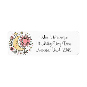 Sun Moon Floral Pink Yellow Personalized Address