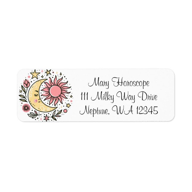 Sun Moon Floral Pink Yellow Personalized Address (Front)