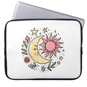 Sun Moon Floral Pink Yellow Zodiac Astrological Laptop Sleeve