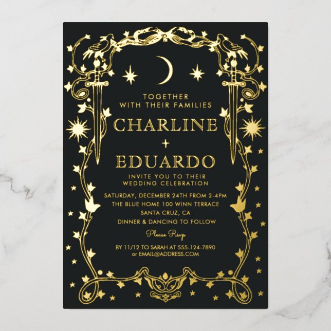 Sun &Moon Golden Ivy Ornament  Wedding  Invitation (Front)