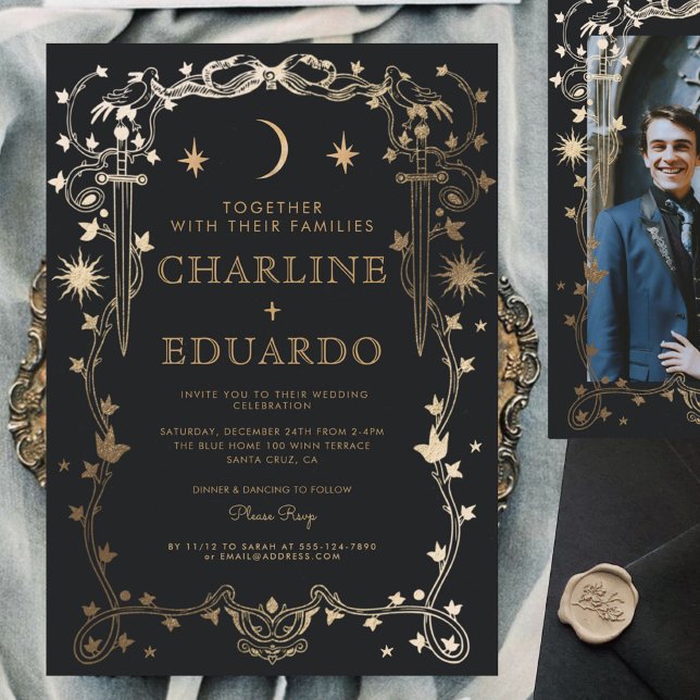 Sun &Moon Golden Ivy Ornament  Wedding  Invitation (Creator Uploaded)