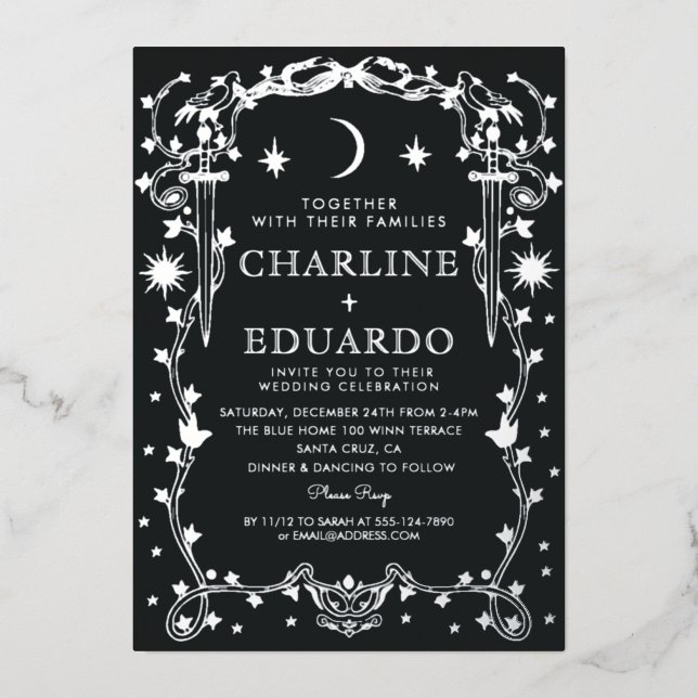 Sun &Moon Golden Ivy Ornament  Wedding  Invitation (Front)