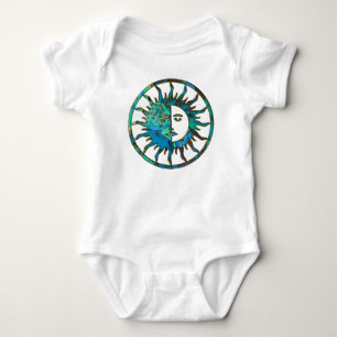 SUN & MOON in blue, gold & silver Baby Bodysuit