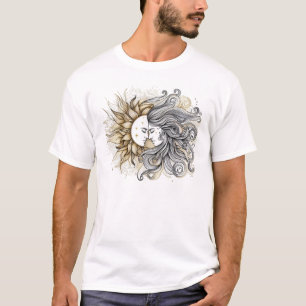 Sun & Moon Lovers – Celestial Romantic Line Art T-Shirt