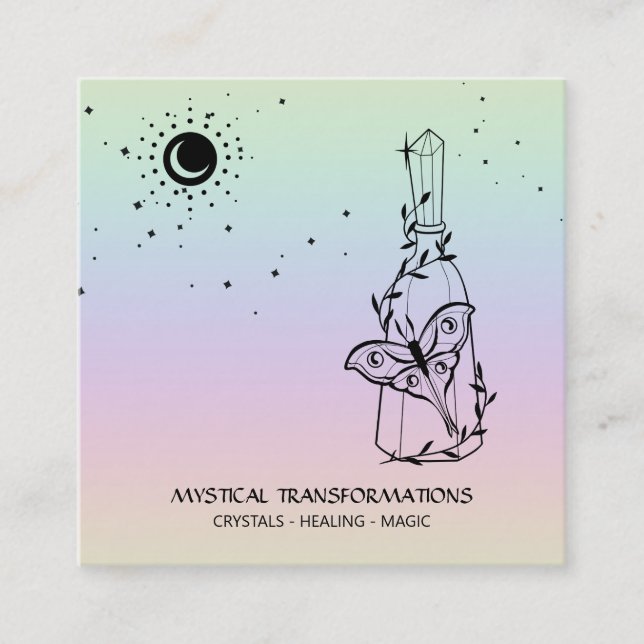 *~* Sun Moon Magic Boho Universe Rainbow Potion Square Business Card (Front)
