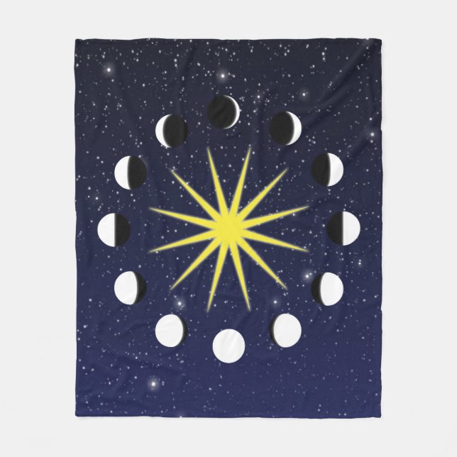 Sun, Moon Phases, and Stars Fleece Blanket (Front)