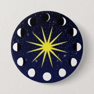 Sun, Moon Phases & Stars 3 Inch Round Button