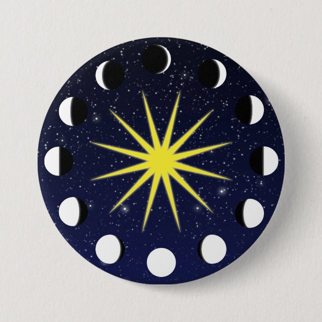 Sun, Moon Phases & Stars 3 Inch Round Button (Front)