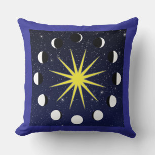 Sun, Moon Phases & Stars Throw Pillow