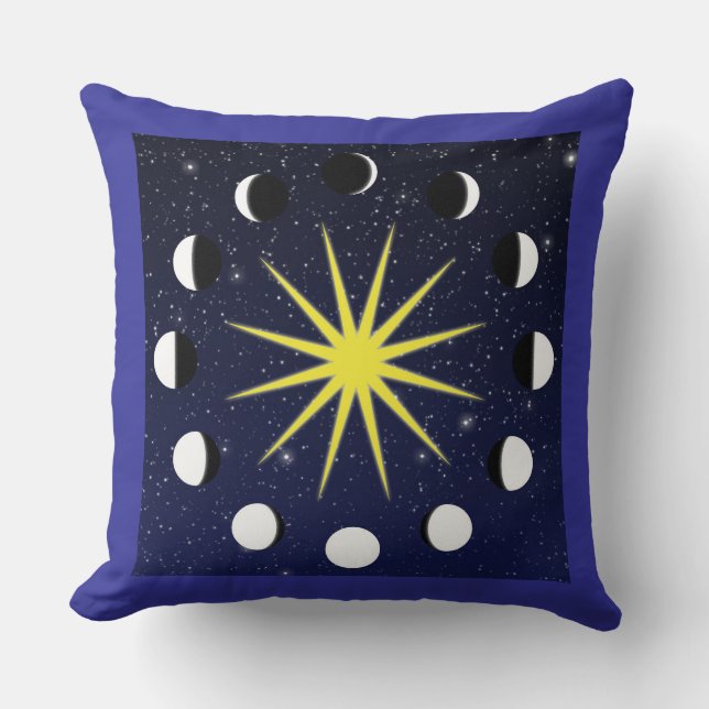 Sun, Moon Phases & Stars Throw Pillow (Front)