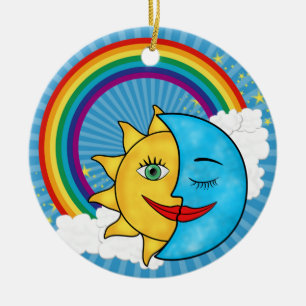 Sun Moon Rainbow Stars Ceramic Ornament