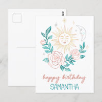 Sun Moon & Roses Boho Magical CUSTOM NAME BIRTHDAY