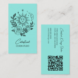 Sun Moon & Roses Magical Boho Botanical CUSTOM QR Business Card