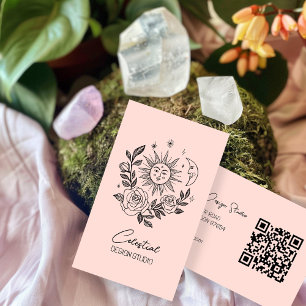 Sun Moon & Roses Magical Boho Botanical CUSTOM QR Business Card