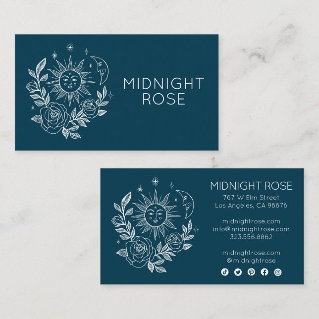 Sun Moon & Roses Magical Boho Colourful CUSTOM  Business Card (Front/Back)