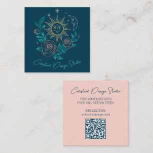 Sun Moon & Roses Magical Boho Colourful CUSTOM QR  Square Business Card