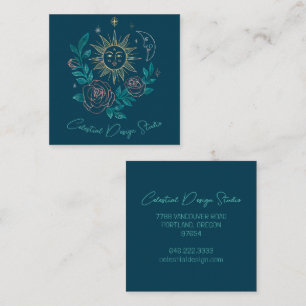 Sun Moon & Roses Magical Boho Colourful CUSTOM  Square Business Card
