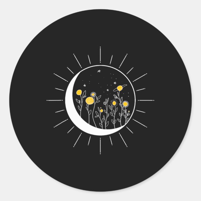 Sun Moon Solar Eclipse Flower Planets Funny Space  Classic Round Sticker (Front)